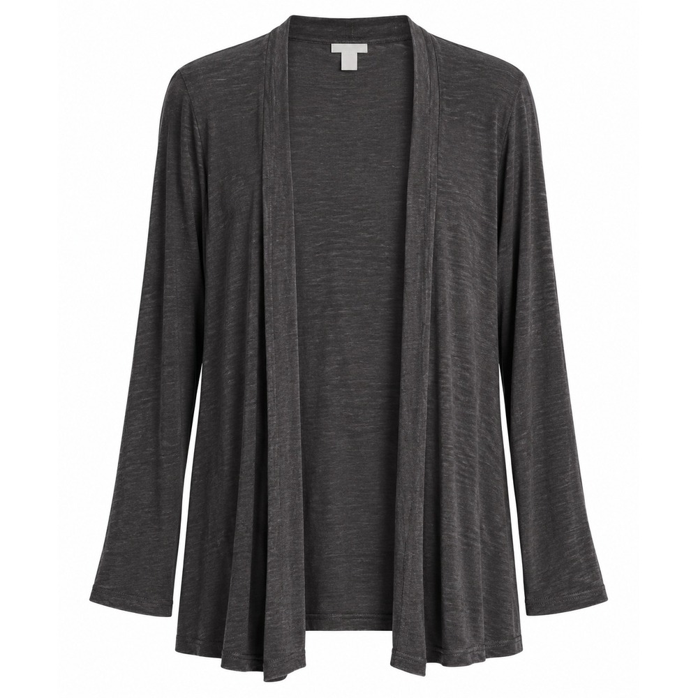 Chicos Travelers Open Front Cardigan Dark Gray Charcoal Size 0 Small Long Sleeve